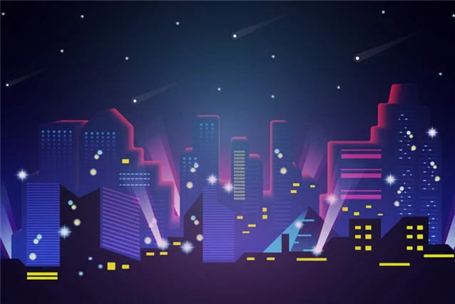 未来科技科幻霓虹灯渐变绚丽城市建筑夜景灯光插画AI/PSD设计素材100套【005】